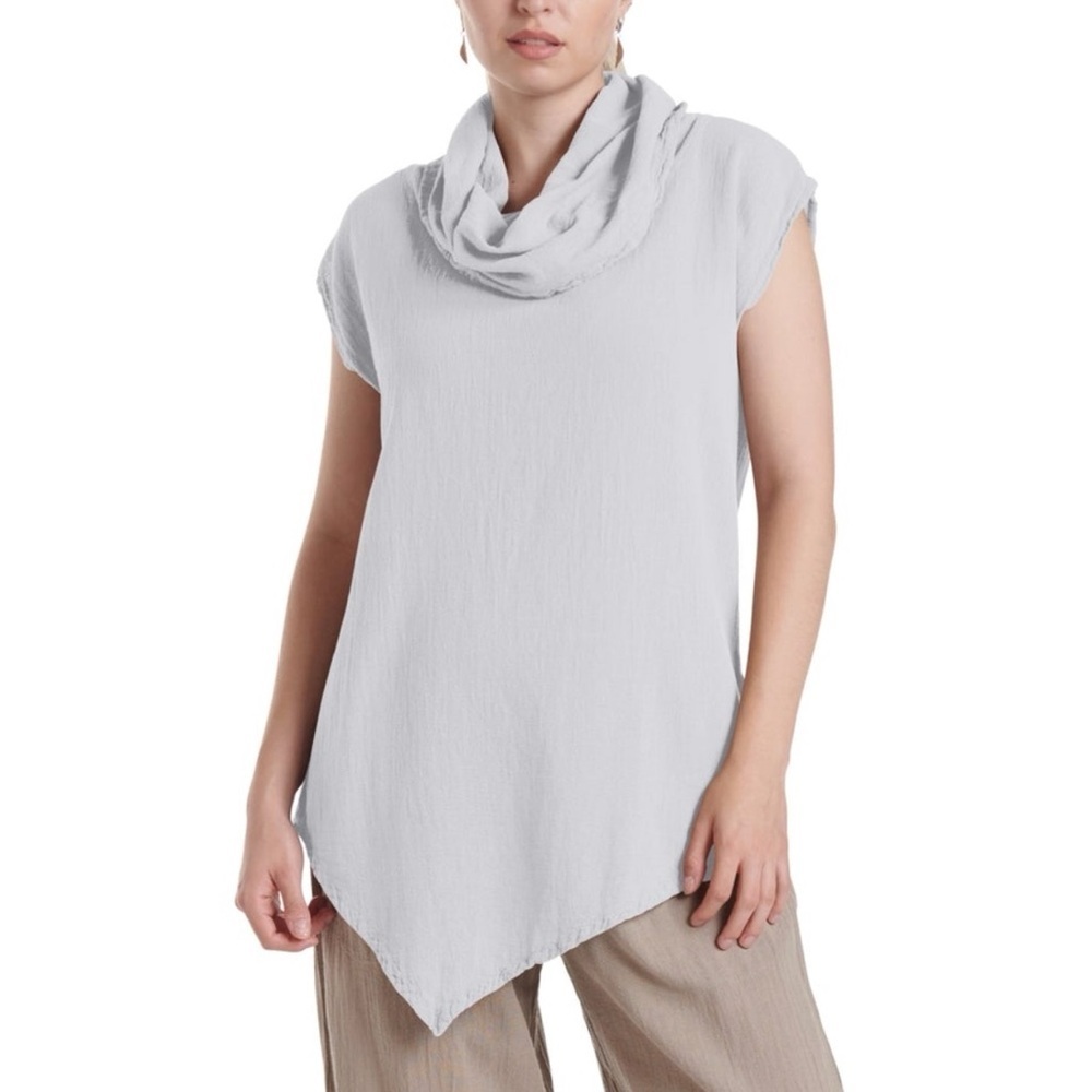 Oh My Gauze! Jenn‎ Blouse 1 S/M cowl neck lagenlook tunic top asymmetrical gray